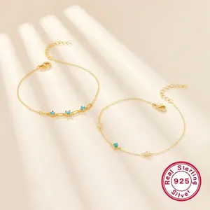 925 silver gold-plated bracelet set featuring turquoise stones and cubic zirconia accents