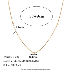 Minimalist 18K gold stainless steel chain necklace with tiny micro-inlaid bead pendants