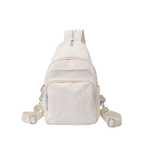 Chic off-white PU leather chest bag with marble texture and silver zipper detail
