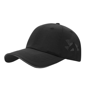 Quick-dry nylon mesh baseball cap in black with star-pattern laser laser-cut ventilation