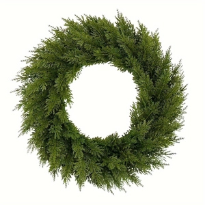 Deep green artificial pine wreath for Christmas window and door holiday decoration