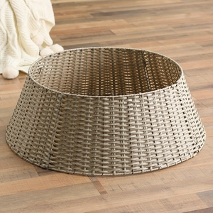 Christmas Tree Collar Woven Rattan Wicker Tree Skirt Base Stand Cover Decorative For Holiday Home Indoor Decoration