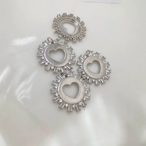 Silver heart pendants with cubic zirconia inlay for DIY bracelet and necklace making