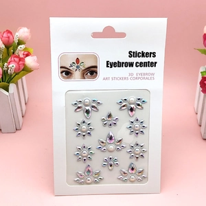 Colorful 3D eyebrow stickers with AB rhinestones and pearls for body art