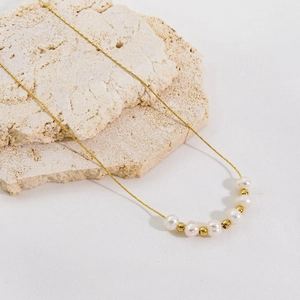 Natural Pearl Stainless Steel Gold Plated Bead Necklace For Women Minimalist Trendy Jewelry Party Daily Accessory