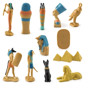 11-teiliges ägyptisches Figuren-Set mit Sphinx, Pyramiden und Pharaonenstatuen