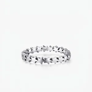 925 Sterling Silver Star Ring For Women Minimalist Continuous Starry Sky Stacking Band Vintage Mori Style Cute Jewelry