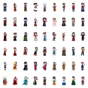 Cartoon stickers collection featuring 56 Chinese ethnic groups in traditional costumes