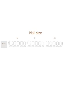 Size chart showing width and height measurements for M, S, and XS press-on nail sizes