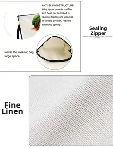 Detail of fine linen St. Patrick's Day makeup bag with non-slip alloy zipper
