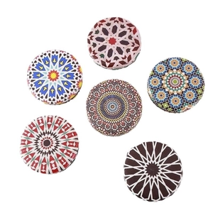 Portable bohemian round folding mirrors with colorful geometric mosaic patterns