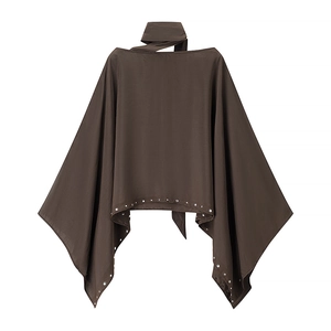 Women's asymmetrical chocolate cape top with choker neck and silver rivet trim