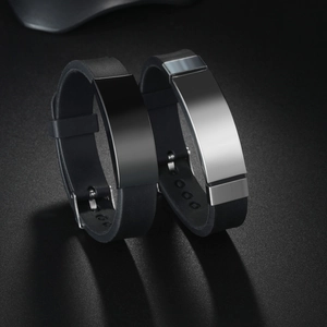 Punk Fashion Geometric Stainless Steel Silicone Adjustable Wristband Bracelet For Men Women Daily Casual Jewelry Accessory