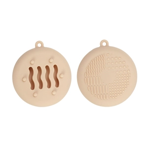 Portable beige silicone makeup puff holder and brush cleaning mat with ventilation holes