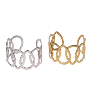 Classic hollow open cuff bracelet in gold and silver finish with 18k plating