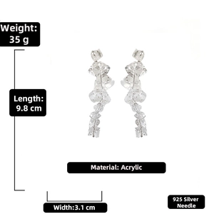 Detailed view of 9.8cm long acrylic ice cube earrings with 925 silver needles