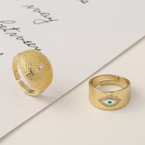 Evil Eye Star Open Ring Adjustable Copper Gold Plated With Zircon Hip Hop Retro Style Jewelry Gift For Women Men