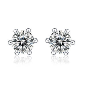 Elegant S925 silver stud earrings with classic six-prong round moissanite setting
