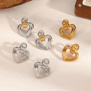 Boucles d'oreilles cœur double couche en acier inoxydable poli doré et argenté