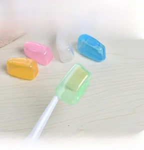 Macro view of five-color food-grade PP toothbrush head covers for travel protection