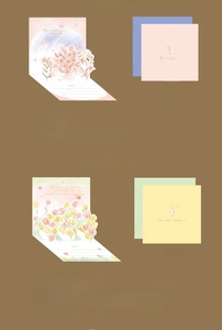 Detail of 3D pop-up flower cards with lilies and tulips including matching envelopes