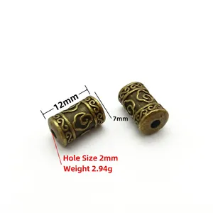 Antique bronze cylinder beads with cloud patterns, 12x7mm size and 2mm aperture