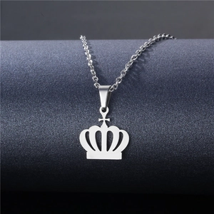 Elegant stainless steel crown necklace with small cross pendant on a classic O-chain