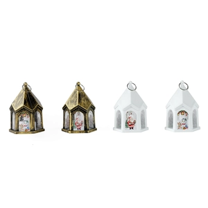 Set of 4 vintage Christmas lanterns with Santa and snowman patterns for holiday decor