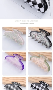 Détails de la pince à cheveux en acétate de 9cm avec dimensions et coloris variés
