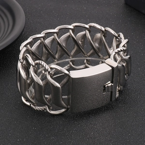 Polished silver stainless steel thick chain bracelet with infinity link and square clasp