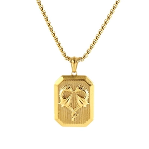 18K gold plated stainless steel necklace with 3D double dragon octagonal pendant