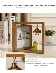 Cadre photo rotatif en bois 10x15cm avec lumière décorative et figurine serpent vert
