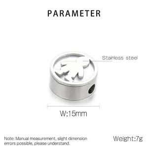 Detail view of 15mm round stainless steel bead with little girl hollow cutout