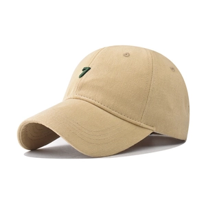 Detail of classic cotton baseball cap with 7 embroidery and reinforced brim stitching