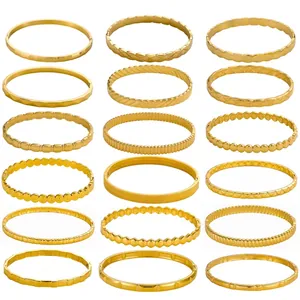 Textured Bangle Bracelet 18K Gold Plated Stainless Steel Geometric Pattern Fashion Jewelry For Women