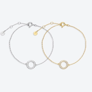 Minimalist 925 Sterling Silver Circle Pendant Adjustable Bracelet For Women Rhinestone Inlaid Geometric Fashion Jewelry Gift