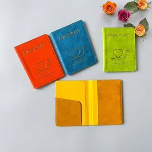Passport Holder Cover PU Leather Gold Stamping Heart Airplane Travel Accessories Slim Card Slots Protector Case