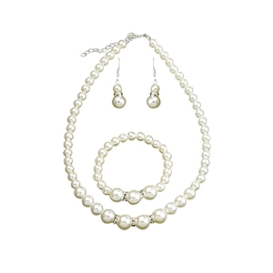 Élégant ensemble de bijoux en perles blanches avec collier, bracelet et boucles d'oreilles