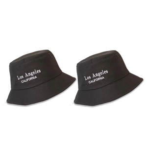 Kids black wide-brim bucket hat with Los Angeles California embroidery in canvas