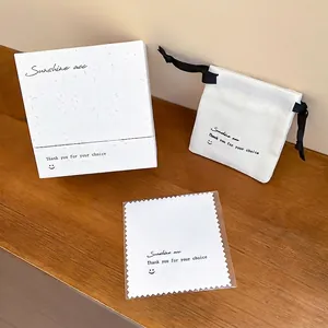 Jewelry Packaging Square Paper Box Fabric Drawstring Pouch And Cleaning Cloth For Bracelet Necklace Ring Minimalist