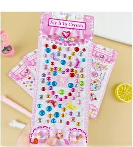 Detailed close-up of colorful heart and butterfly shaped acrylic gemstone stickers for kids