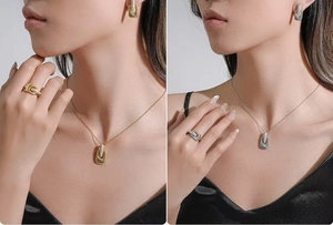 Detaillierter Vergleich von gold- und silberfarbenen Schmucksets am Modell