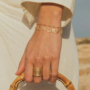 Bague spirale dorée multicouche et bracelet zodiaque pour un style bohème de vacances