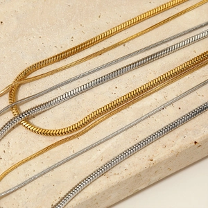 Double layered gold and silver stainless steel snake chain necklaces in various thicknesses
