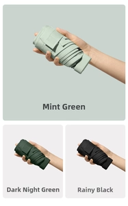 Portable folding umbrellas in mint green, dark night green and black colors
