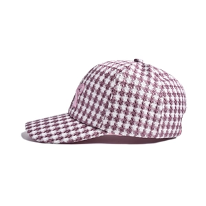 Pink houndstooth plaid kids baseball cap featuring 3D bow and ribbon embroidery