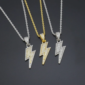 Hip hop lightning bolt pendants with iced out diamonds in gold and silver finish
