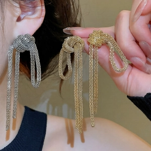 Vintage retro chain knot tassel drop earrings for women in gold and silver finish