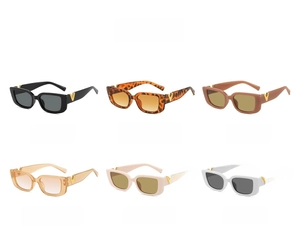 Rectangle sunglasses in six color options featuring a gold V metal detail on the temple