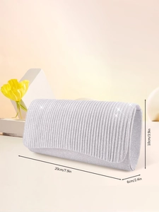 Silver pleated evening clutch bag for women with size 20x10x6cm for party and dinners